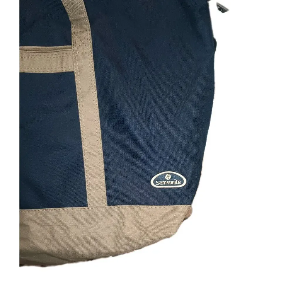 Samsonite Canvas Yacht Travel Tote Bag Weekender Foldable Beige Navy Large 24